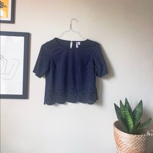 Blue velvet cutout crop top